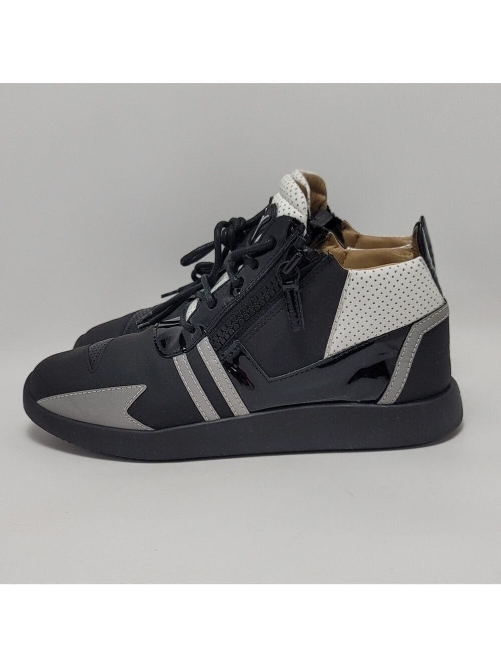 Giuseppe Zanotti Mens Runner Renew Black & White Mid Top Leather Sneaker Size 40